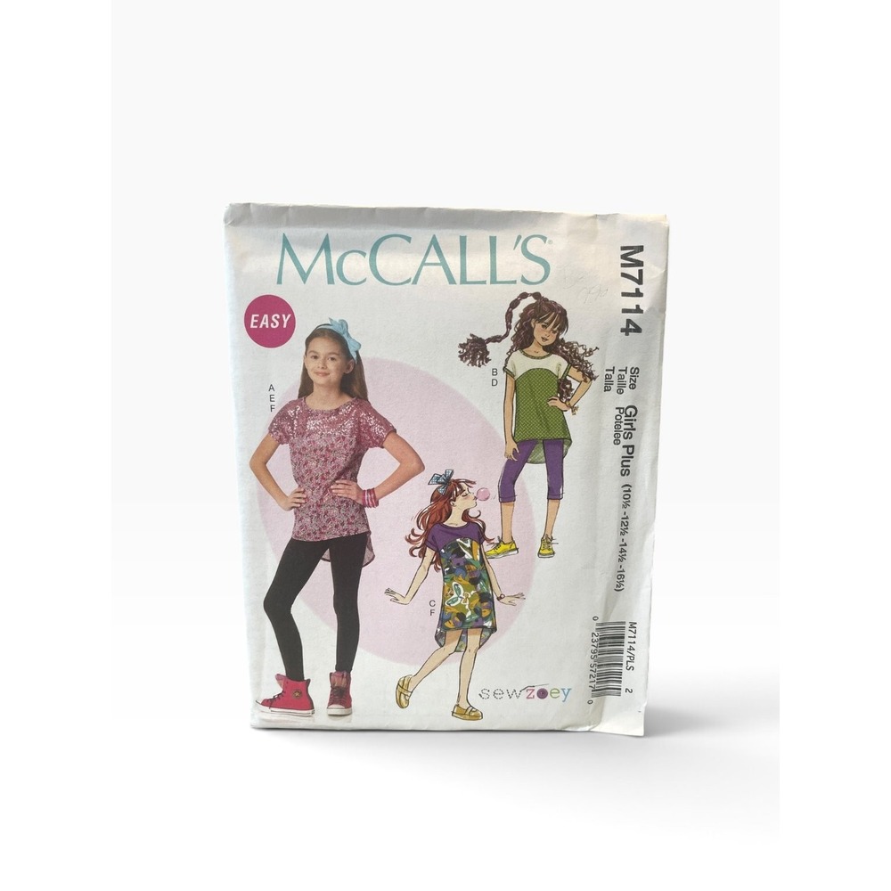 McCall's M7114 Girls Plus Tops Dress Leggings Headband Sewing Pattern Uncut